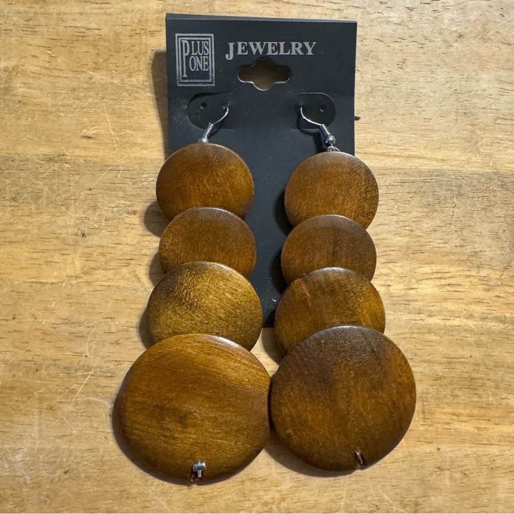 Plus One Jewelry Wooden Round Drop Dangle Earrings